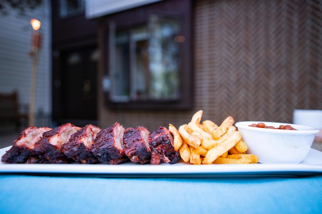 Smoked Ribs, Fries and Beans Breaking in the Meadow Creek BX25 Box Smoker