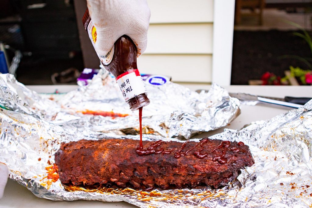 Baby Back Ribs Saucing Breaking in the Meadow Creek BX25 Box Smoker
