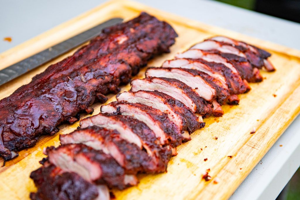 Sliced Ribs Breaking in the Meadow Creek BX25 Box Smoker