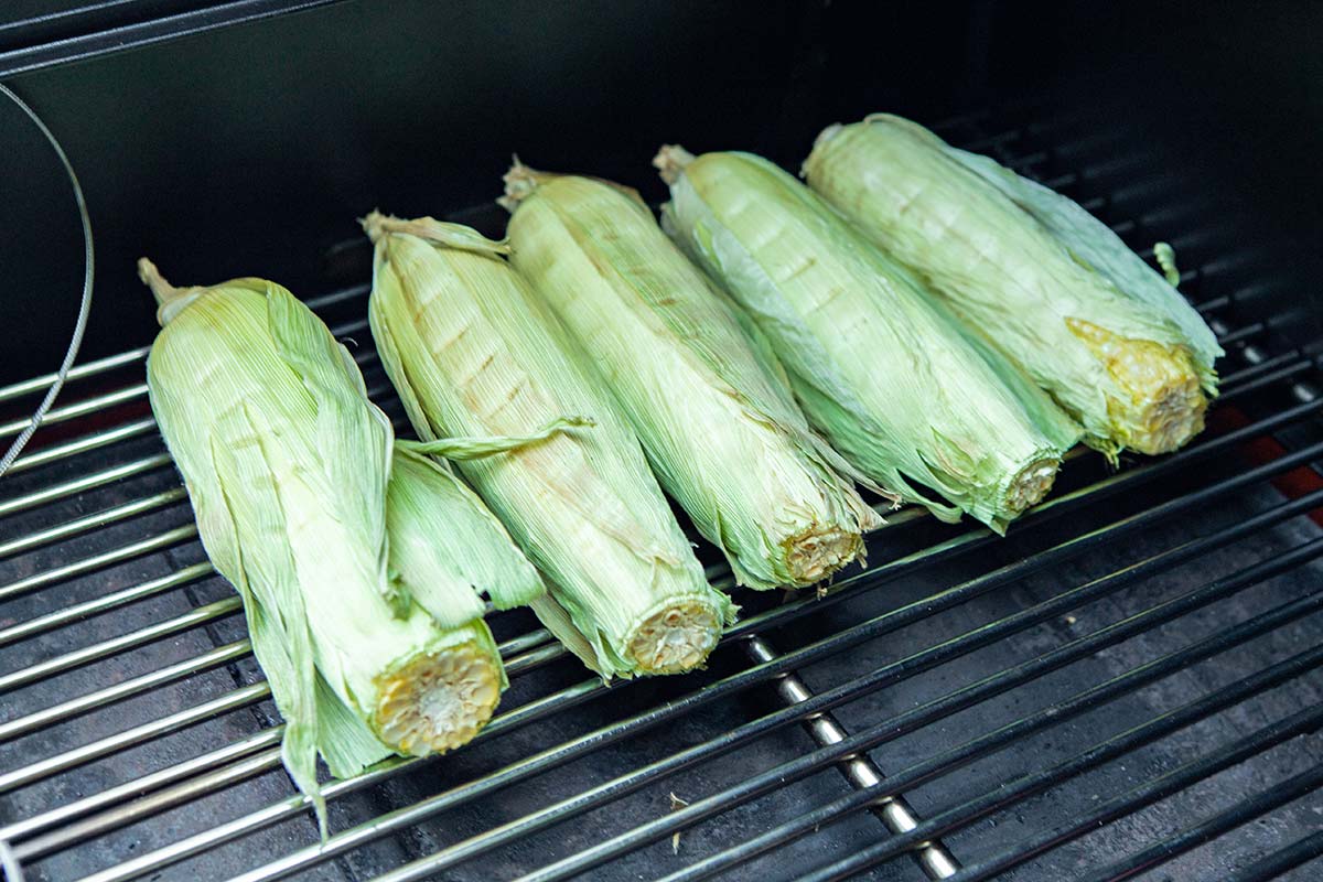 Husk and Butter the Corn Smoked Meatloaf, Corn on the Cob, and Potatoes on the Yoder Pellet Smoker