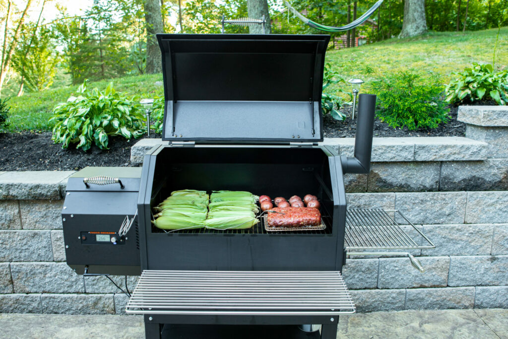 Smoked Meatloaf, Corn on the Cob, and Potatoes on the Yoder Pellet Smoker