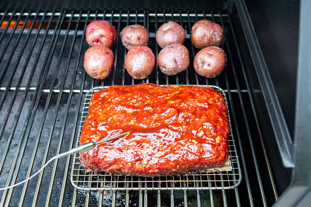 Meatloaf and Potatoes Smoked Meatloaf, Corn on the Cob, and Potatoes on the Yoder Pellet Smoker