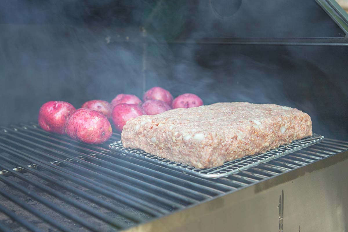 Meatloaf and Potatoes Smoked Meatloaf, Corn on the Cob, and Potatoes on the Yoder Pellet Smoker
