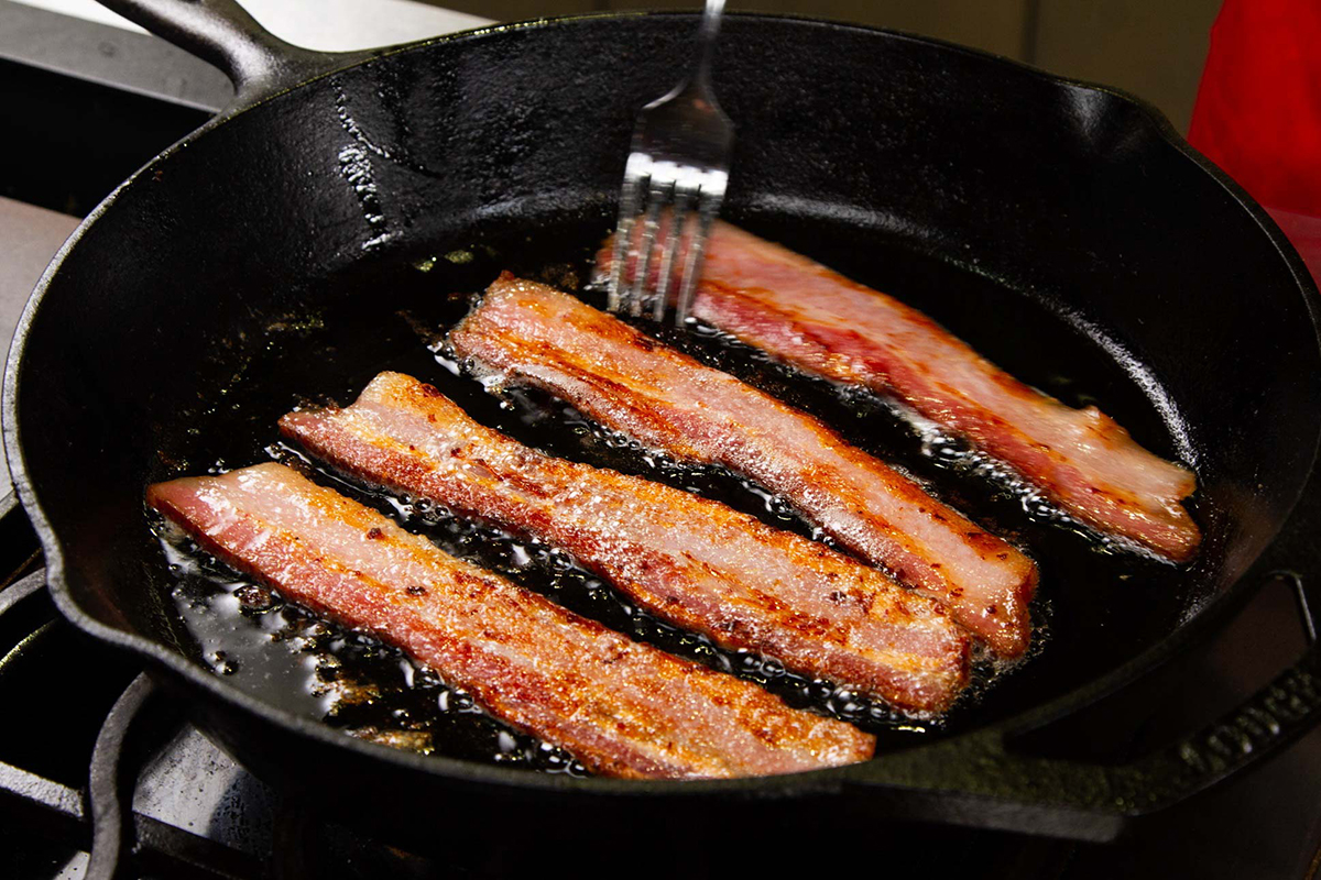 Frying Home-Cured Bacon How to Cure and Smoke Bacon with Thermoworks DOT Thermometer