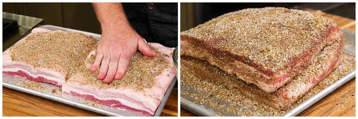 Cure Rubbed Pork Belly How to Cure and Smoke Bacon with Thermoworks DOT Thermometer