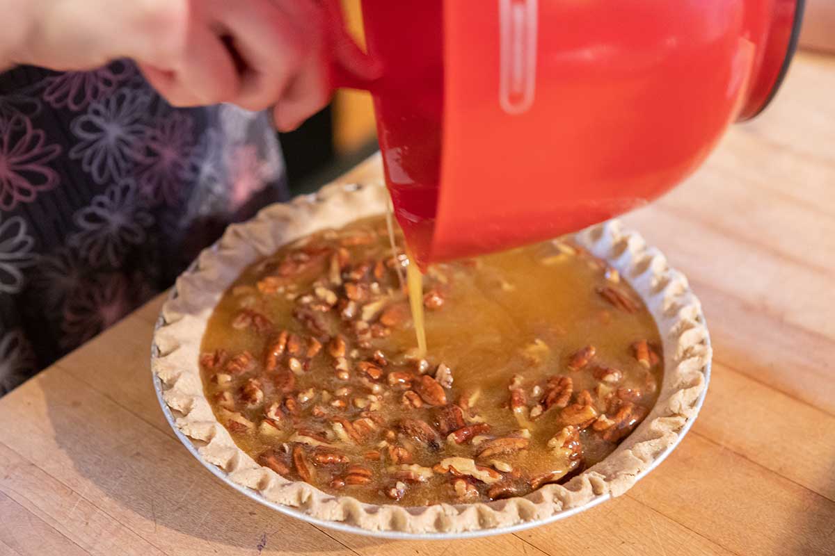 Prepping the Filling My Grandma’s Pecan Pie in a Big Green Egg
