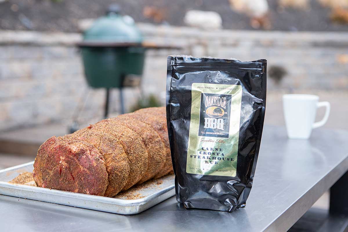 Seasoning the Prime Ribs with Oakridge Carne Crosta Steakhouse Rub How to Smoke a Prime Rib on a Big Green Egg