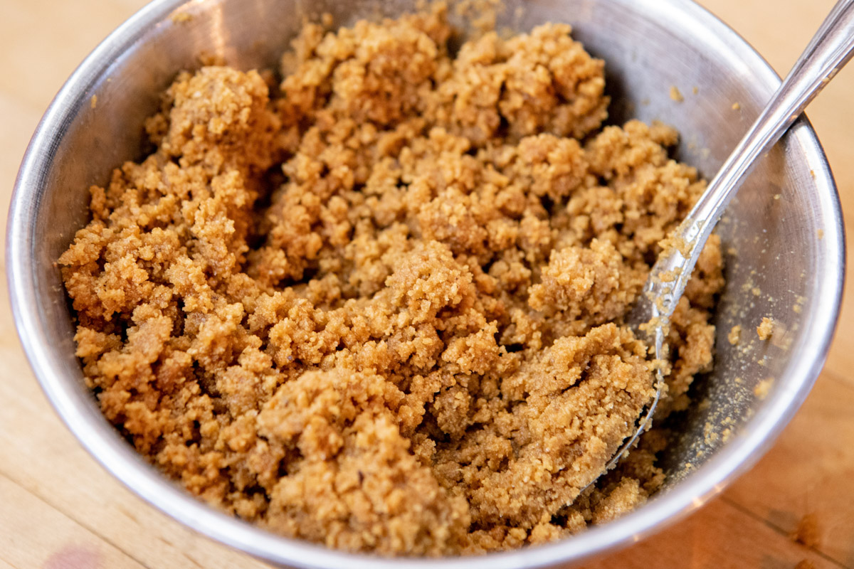 Prepping the Crust Pumpkin Cheesecake Recipe on the Big Green Egg