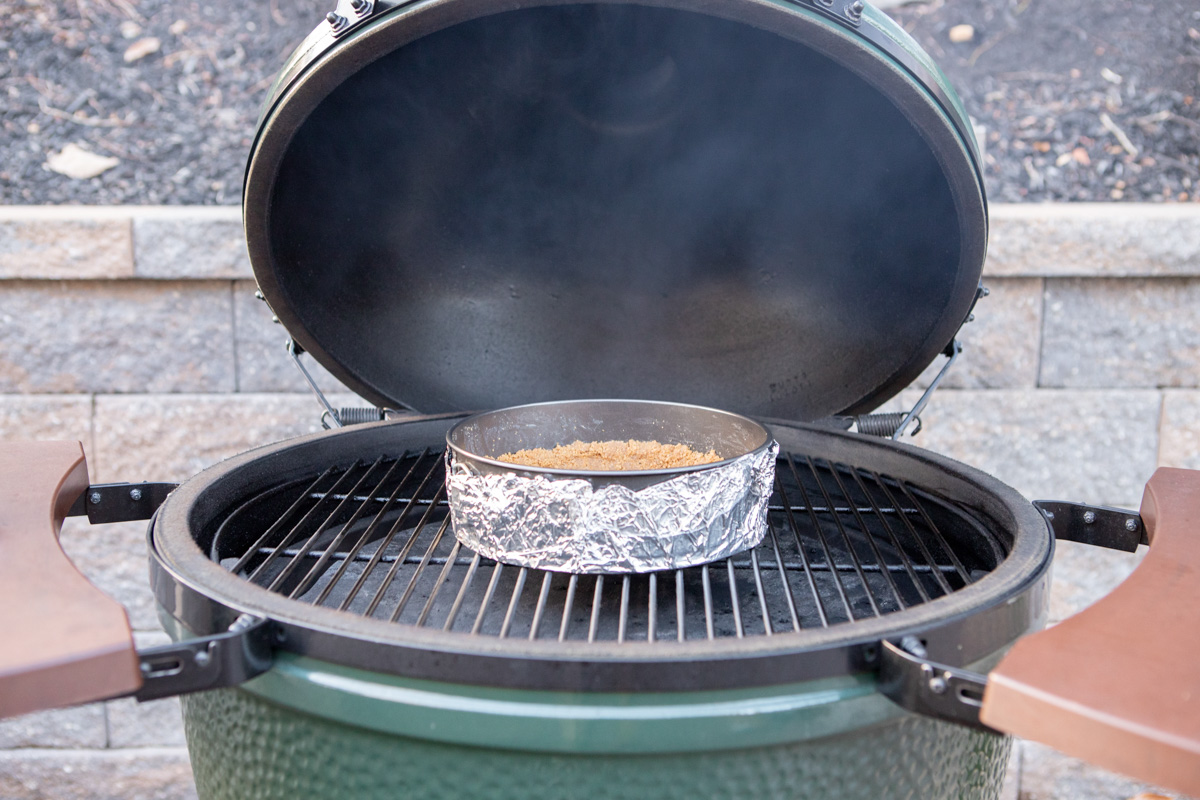 Baking the Crust Pumpkin Cheesecake Recipe on the Big Green Egg