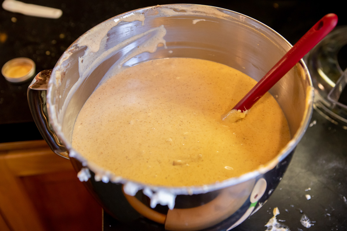 Mix the Filling Pumpkin Cheesecake Recipe on the Big Green Egg