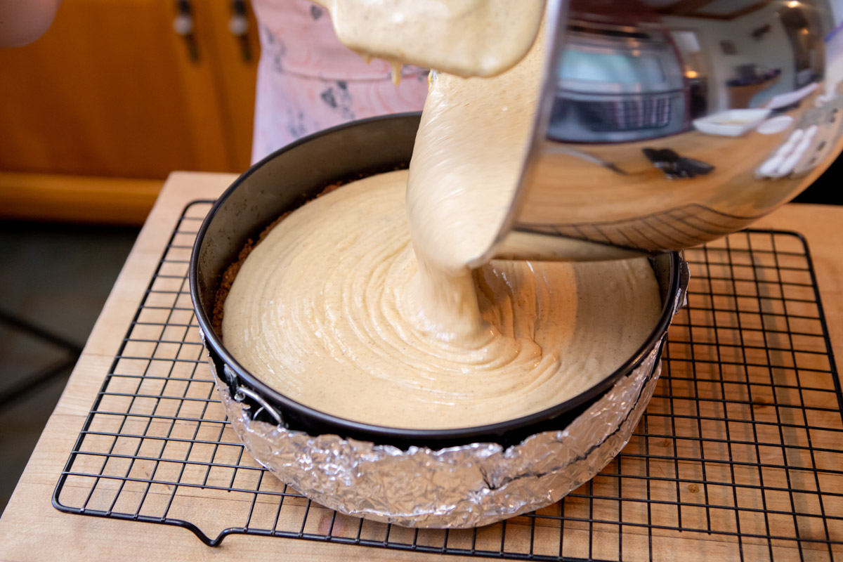Mix the Filling Pumpkin Cheesecake Recipe on the Big Green Egg