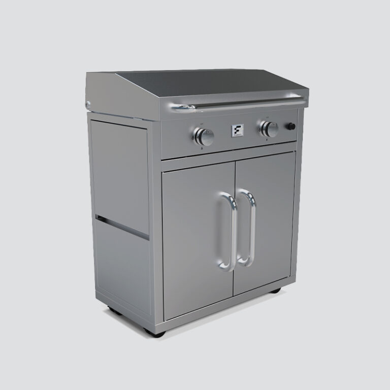 Fusion GFE75 Double-Burner Gas Griddle With Stainless Steel Lid and Trim Kit on a Portable Cart