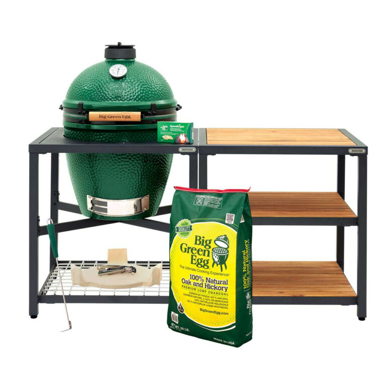 Large Big Green Egg in Modular Nest with Expansion and 3 Acacia Inserts Package Meadow Creek Barbecue Supply