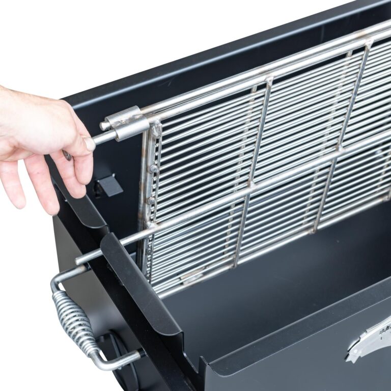 Double-Sided Pivoting Stainless Steel Grate on BBQ26 Chicken Cooker