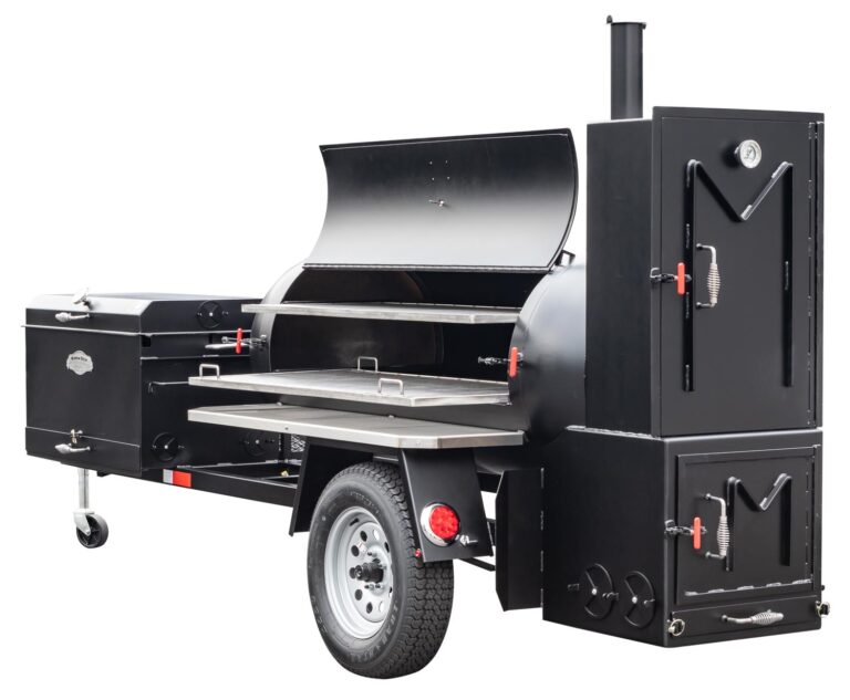 Sliding Grates on TS250 Tank Smoker With Optional BBQ42 With Charcoal Pullout and Stainless Steel Exterior Shelves