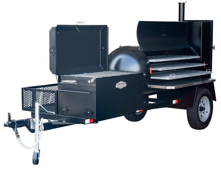 Meadow Creek TS250 Tank Smoker With Optional Extra Grate in Smoker, Stainless Steel Exterior Shelves, and BBQ42