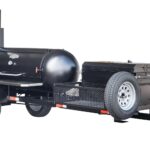 Meadow Creek TS250 With Optional Spare Tire Mounted, BBQ42, Live Smoke, and Stainless Steel Exterior Shelves