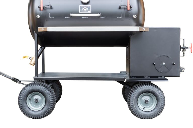 Optional Wagon Chassis, Stainless Steel Exterior Shelf, and Probe Ports on TS70P Tank Smoker